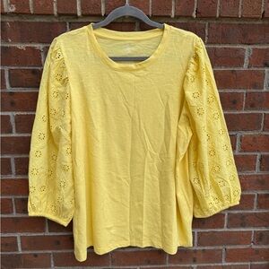 St. John’s Bay Yellow Textured Eyelet Sleeve Shirt Top Size XL NWT